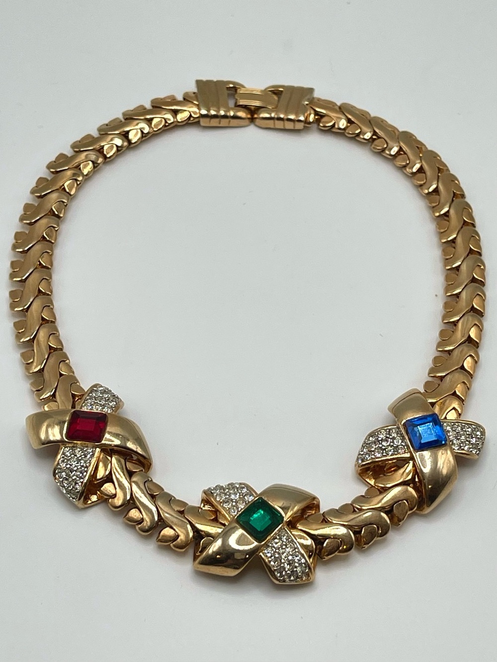 🌑Vintage Estate Jewel-Tone Statement Gold Tone Necklace🌑
